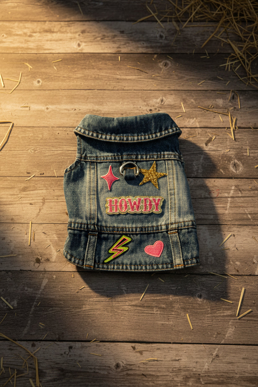Blue Loops Denim Dog Vest "Howdy"