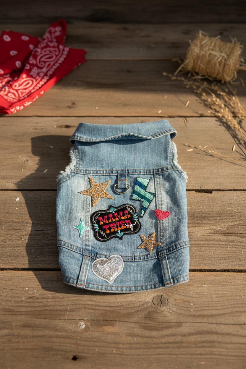 Blue Loops Denim Vest "Mama Tried"
