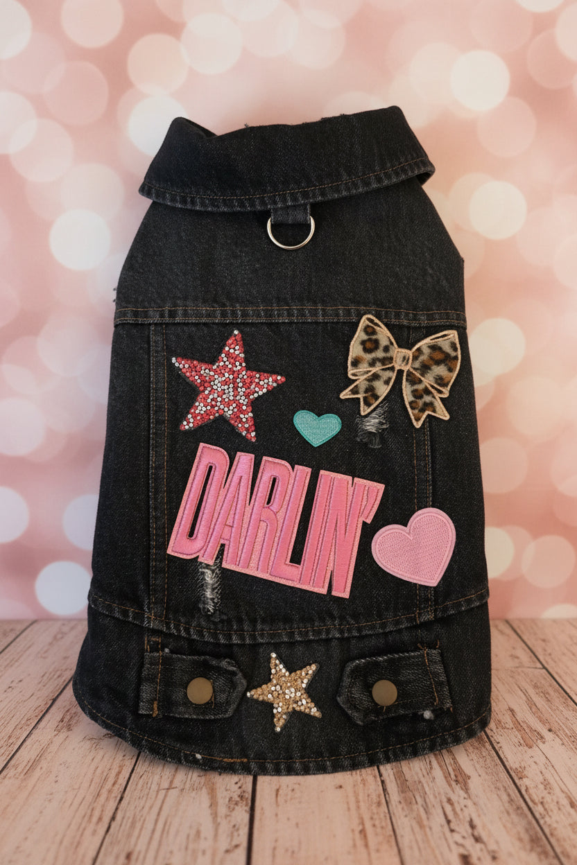 Black Buttons Denim Dog Vest "Darlin"