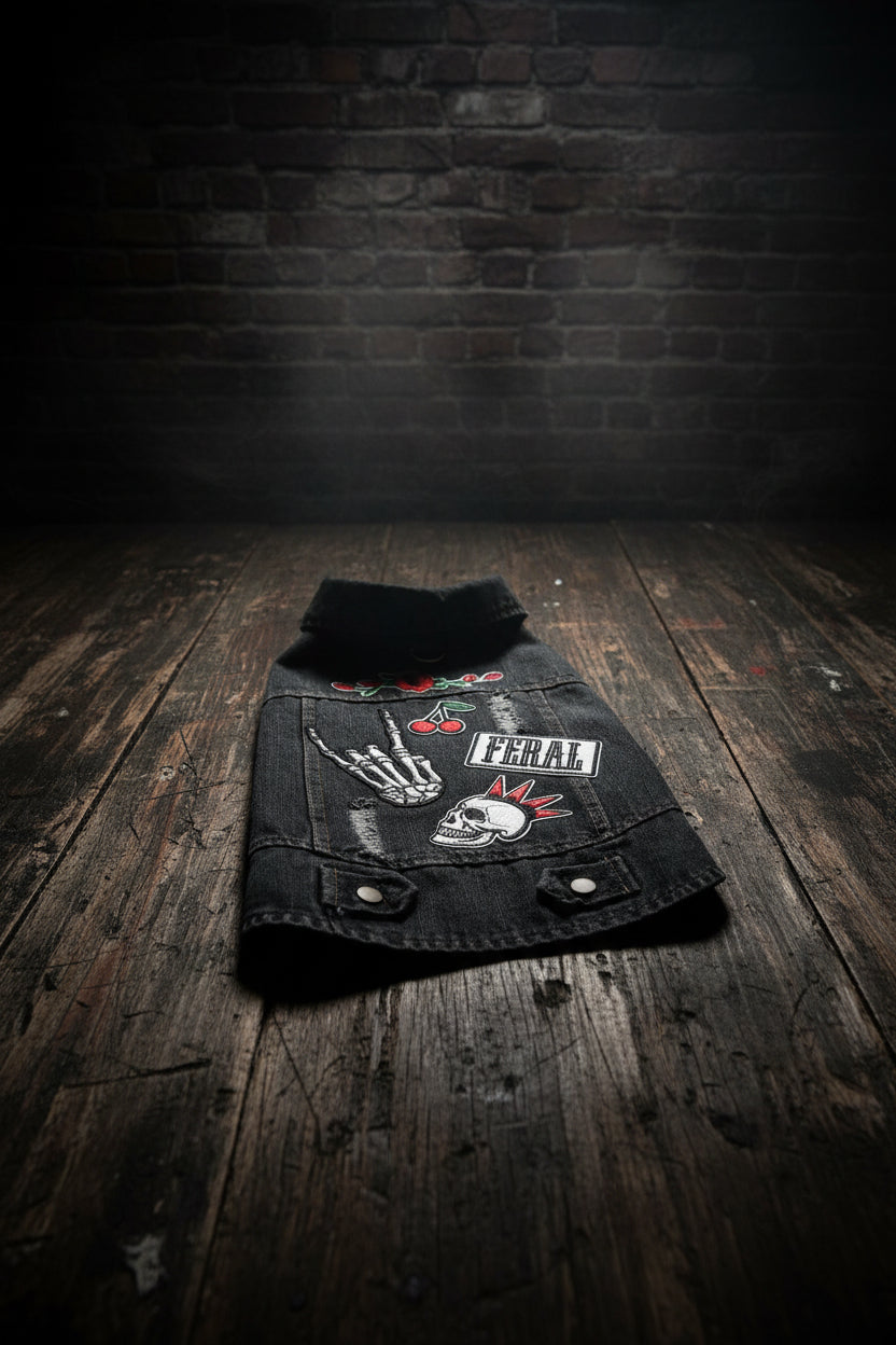 Black Buttons Denim Dog Vest "Feral"