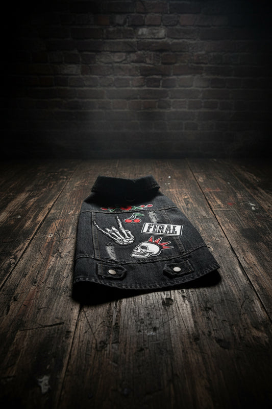 Black Buttons Denim Dog Vest "Feral"