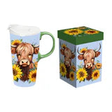 Highland Cow and Sunflower Ceramic Perfect Cup, 17oz, Gift Box
