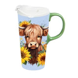 Highland Cow and Sunflower Ceramic Perfect Cup, 17oz, Gift Box