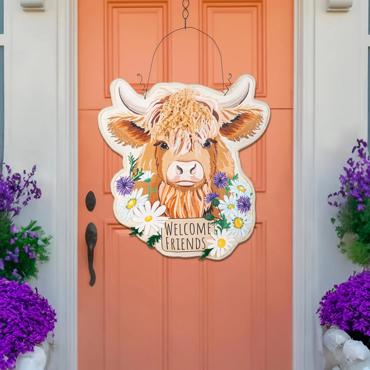 Highland Cow Welcome Friends Estate Door Décor