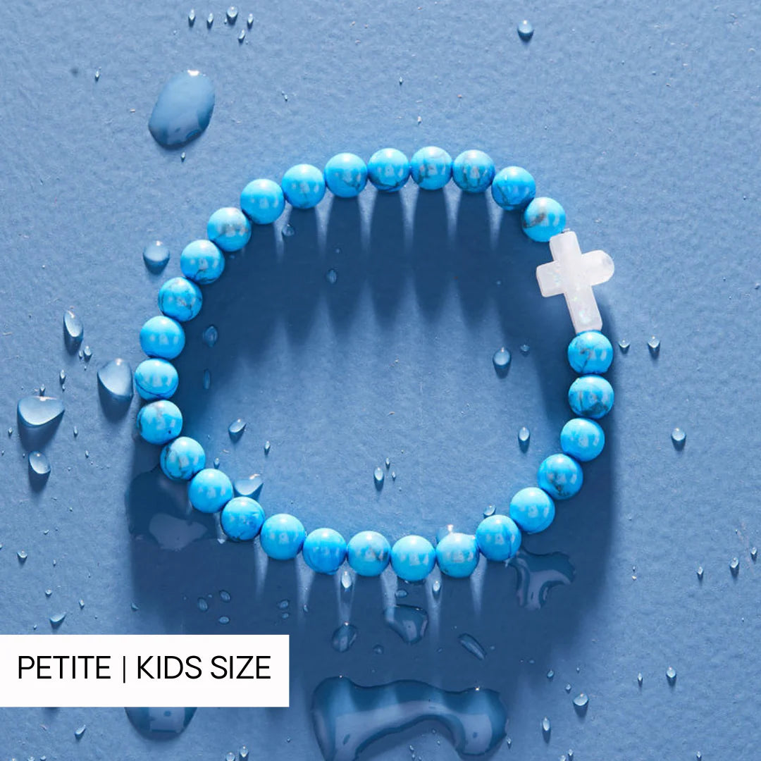 Boys Holy Water Cross Bracelet in Blue Howlite