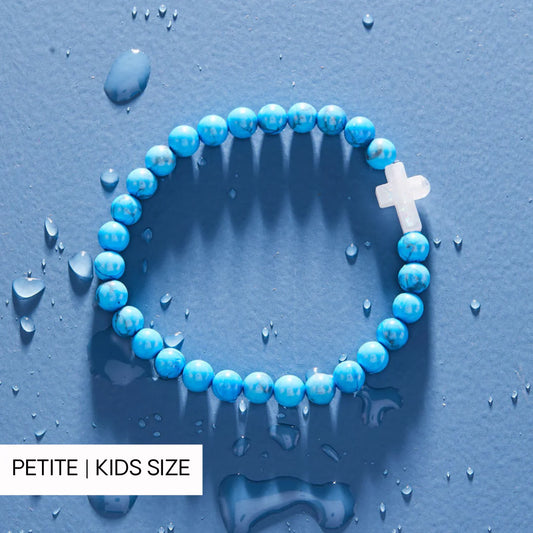 Boys Holy Water Cross Bracelet in Blue Howlite