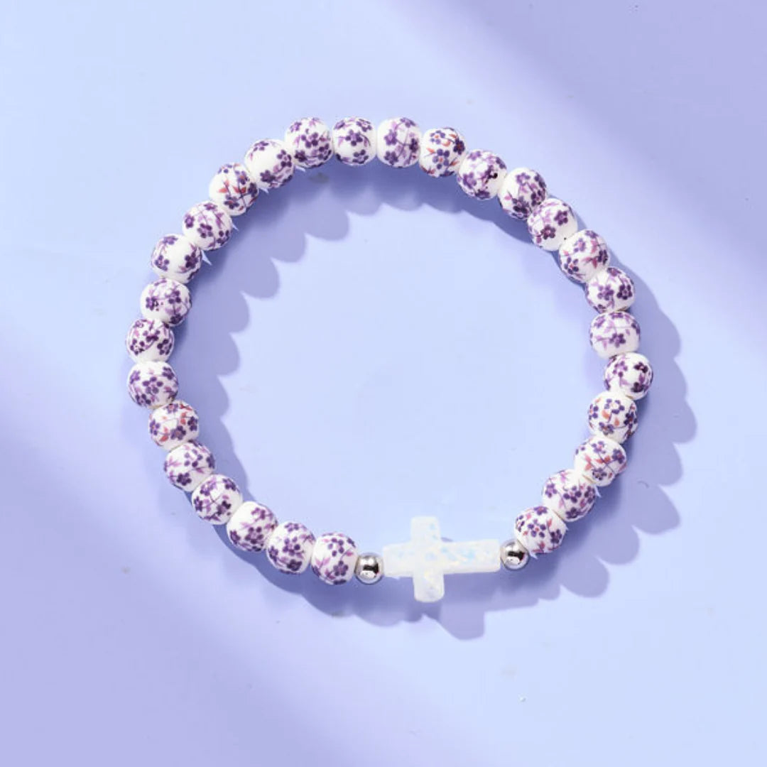 Holy Water Purple Porcelain Cross Bracelet