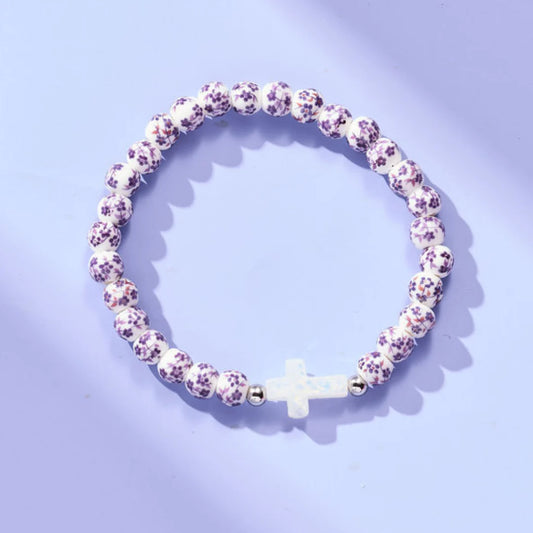 Holy Water Purple Porcelain Cross Bracelet