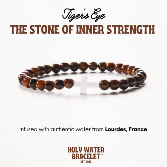 Holy Water Men's Cross Bracelet in Tigers Eye