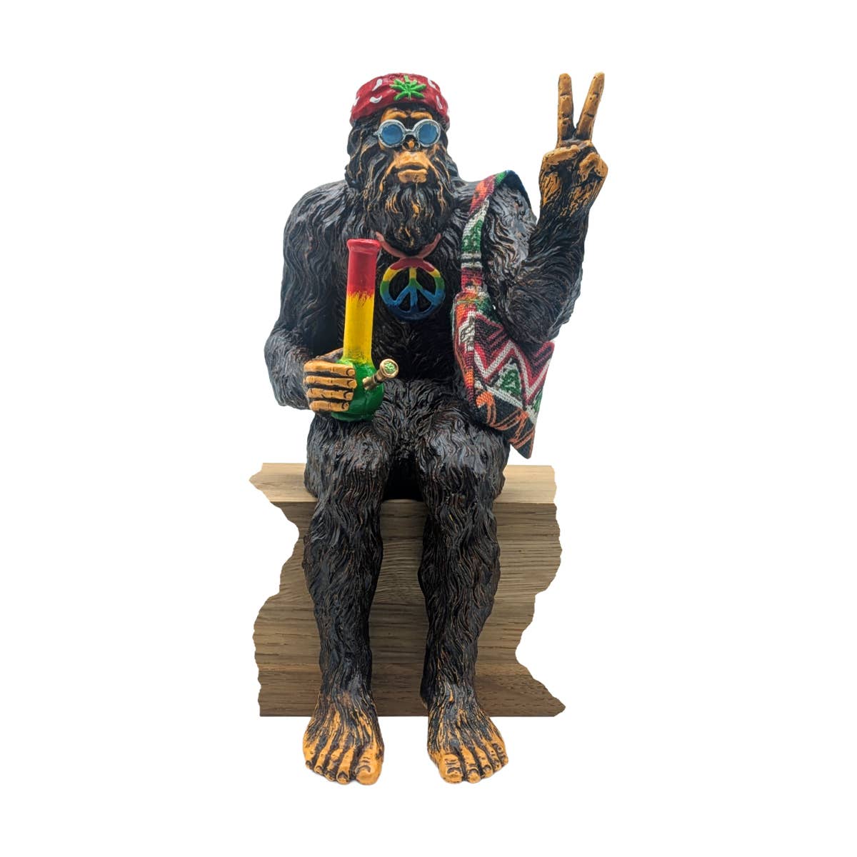 Hippie Bigfoot Sasquatch with Bohemian Bag Statue: Stonegray