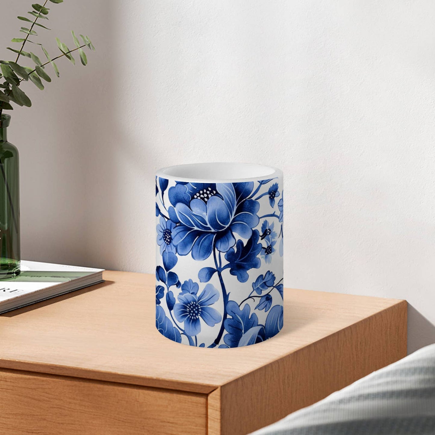 3-Piece Blue & White Porcelain Flameless LED Pillar Candles: BW2
