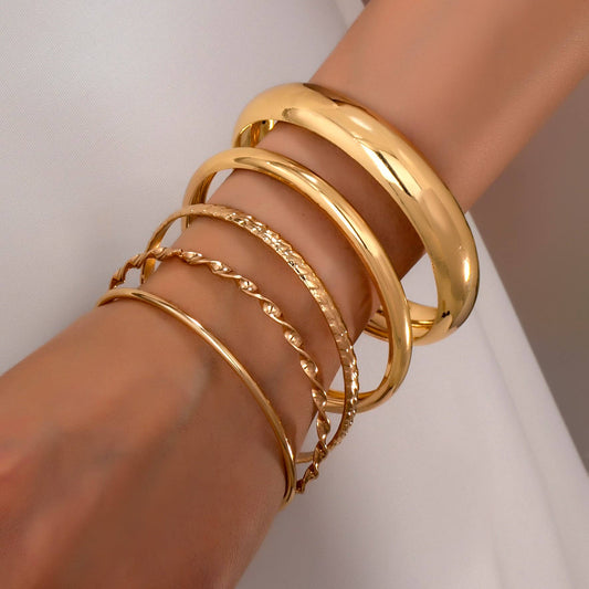 Gold Textured Bangle Stack Set | 80B1601: SET