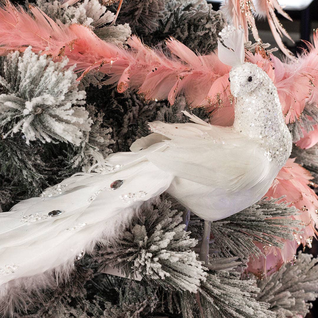White Peacock Ornament: 15"