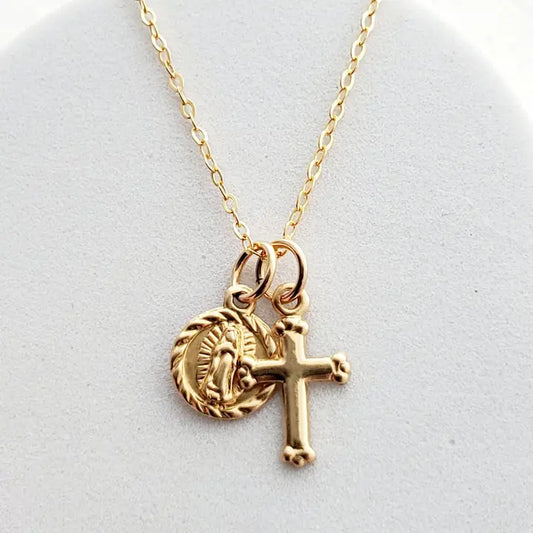 Gold Cross/ Virgin Mary necklace