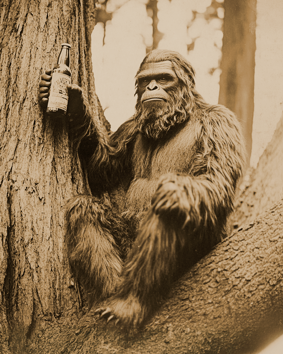 Relaxing with a Beer - Bigfoot and Sasquatch Wall Art Prints – 8″x10″ Artwork in 11″x14″ Mat