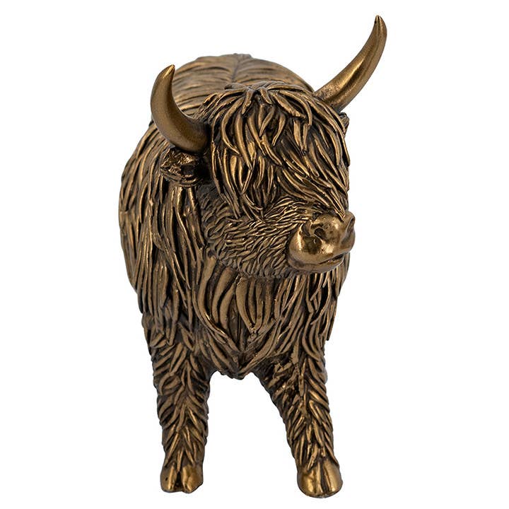 Gold Metal Highland Cow Figure - 2 style options: Cow w/Baby