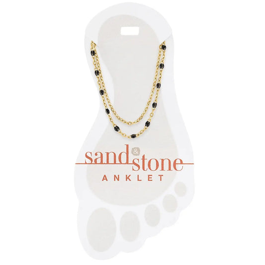 Sand & Stone Anklets: Gold Petite Black Beaded Duo Chain