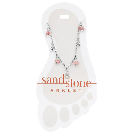 Sand & Stone Anklets: Silver Pink Natural Stone Dangle
