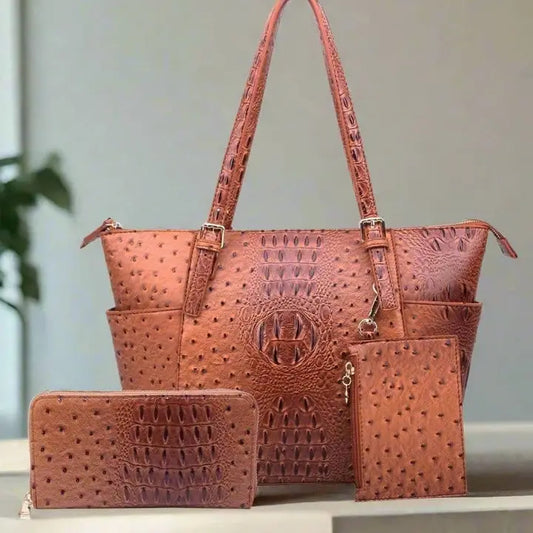 3 Piece Crocodile Pattern Tote Bag Set