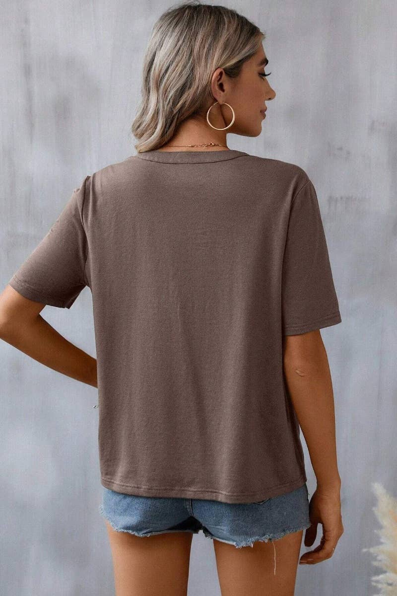 EMBROIDERY PATCHWORK LACE LACE SHORT SLEEVE TOP: ARMYGREEN / (M)