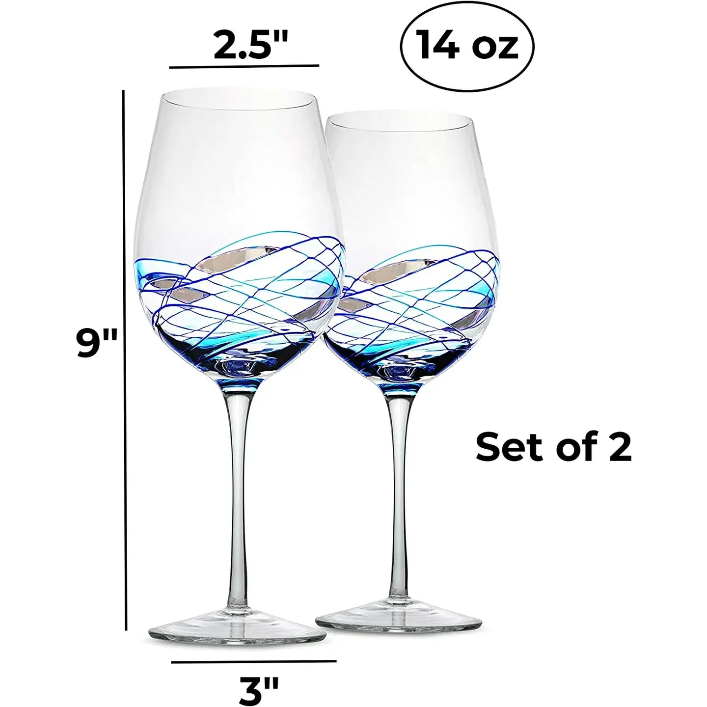 Hand Painted Wine Glasse (Blue)