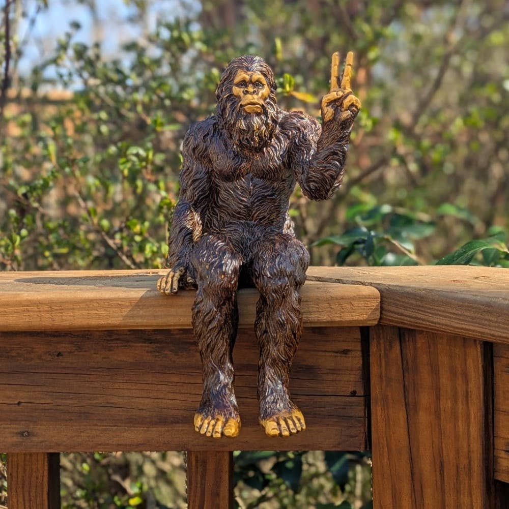Bigfoot Peace Sign Sasquatch Statue 10 inch H Shelf Sitter: Stonewash