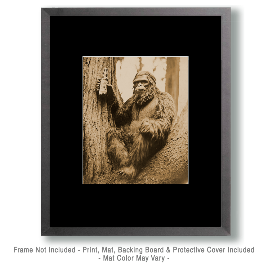 Relaxing with a Beer - Bigfoot and Sasquatch Wall Art Prints – 8″x10″ Artwork in 11″x14″ Mat