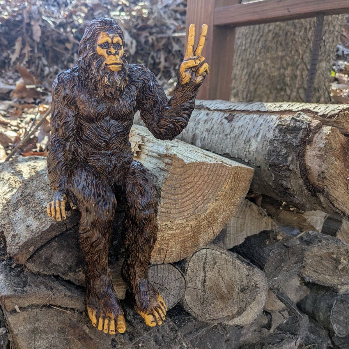 Bigfoot Peace Sign Sasquatch Statue 10 inch H Shelf Sitter: Stonewash