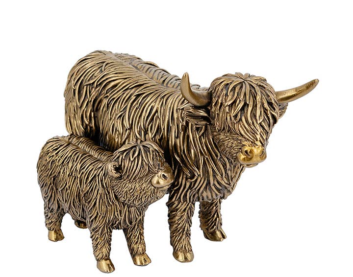 Gold Metal Highland Cow Figure - 2 style options: Single
