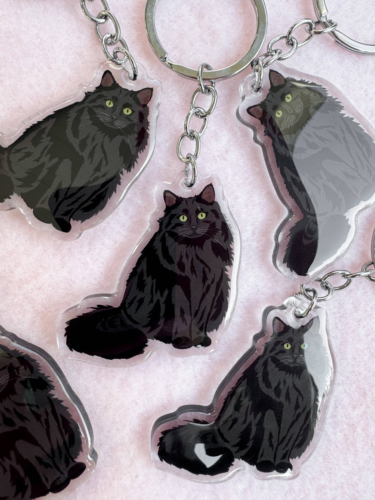 Black Cat (long haired) Keychain