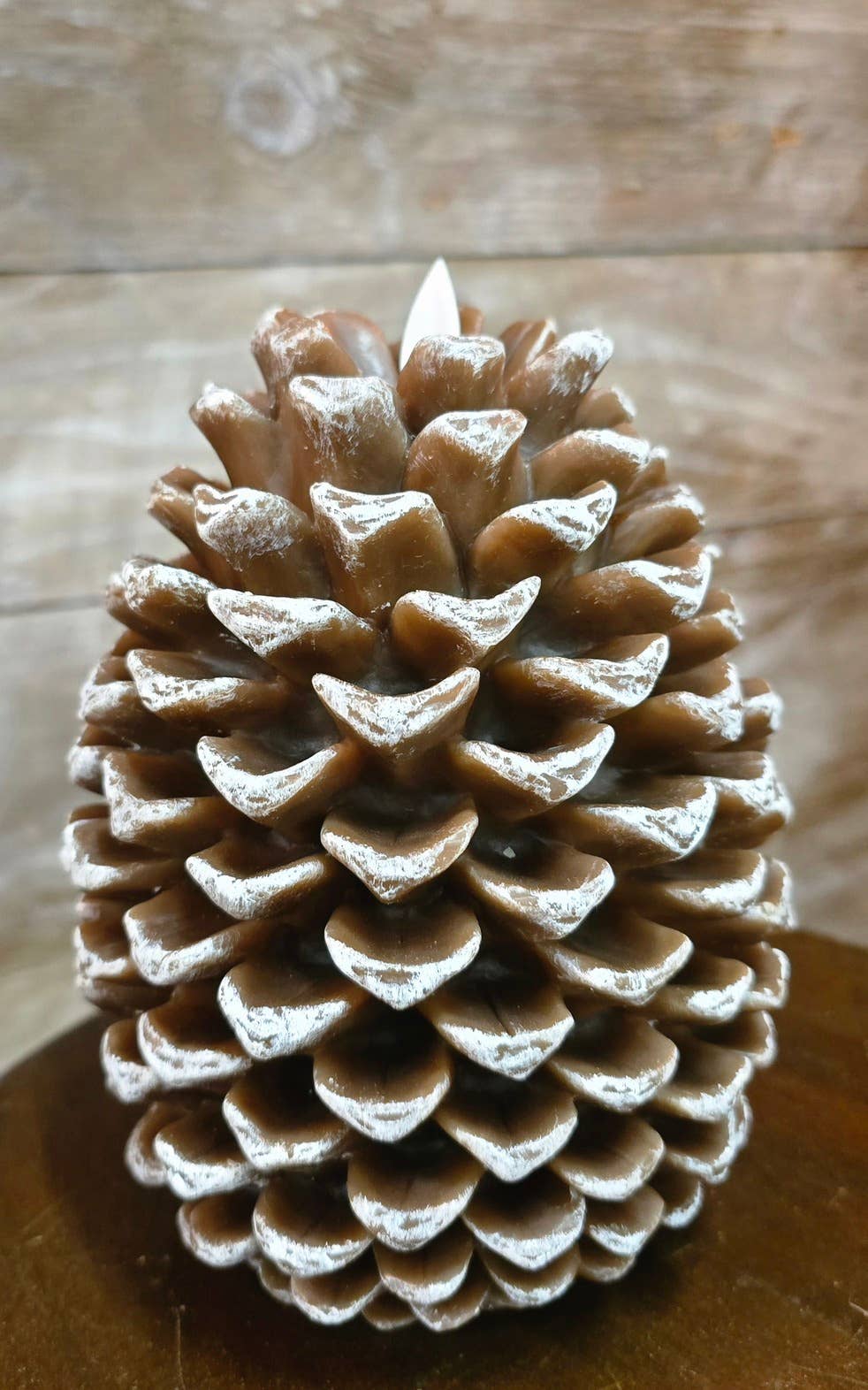 Large Pine Cone Moving Flame LED Candle 5x6.5in