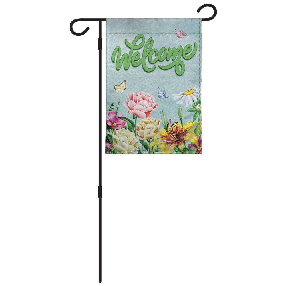 H&G Studios Welcome (Spring Flowers) 12x18in Garden Flag
