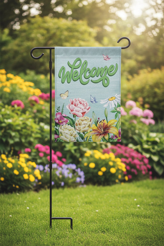 H&G Studios Welcome (Spring Flowers) 12x18in Garden Flag