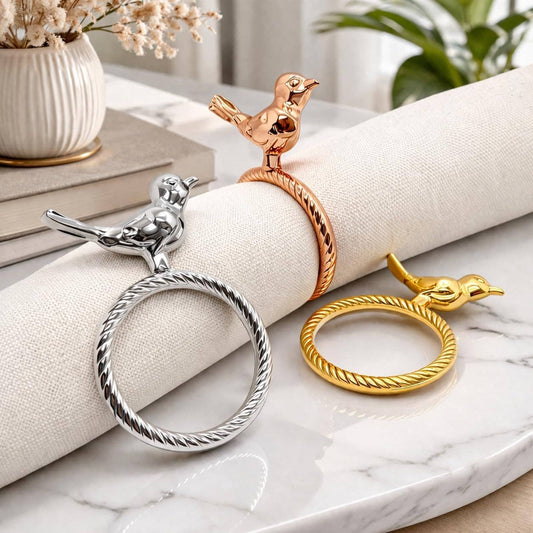 Bird Metal Napkin Ring: Silver (Set of 4)