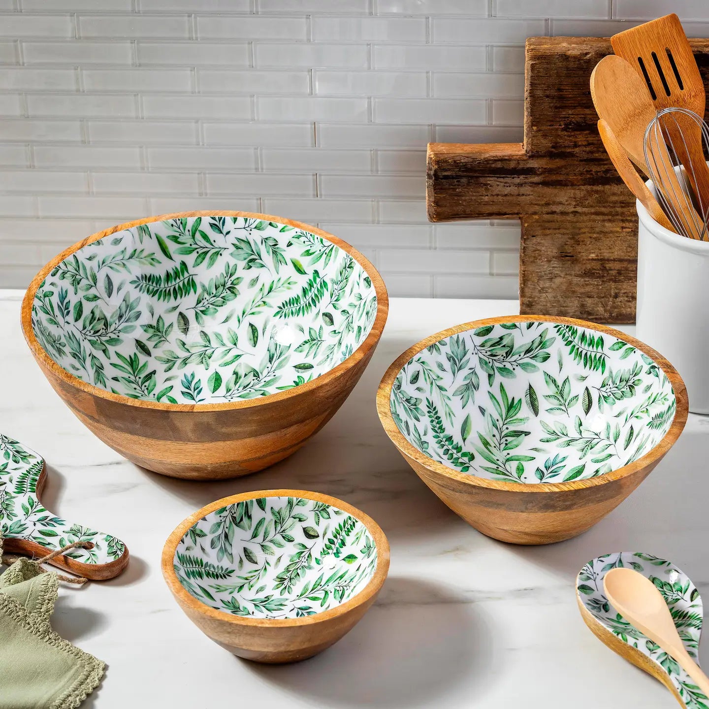 Olive Oasis Wood Bowl (Set of 3)