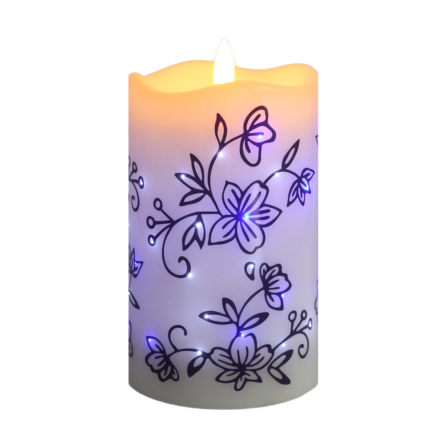 Temp-tations 5in Fiber Optic Flameless Candle - Floral Lace Blue