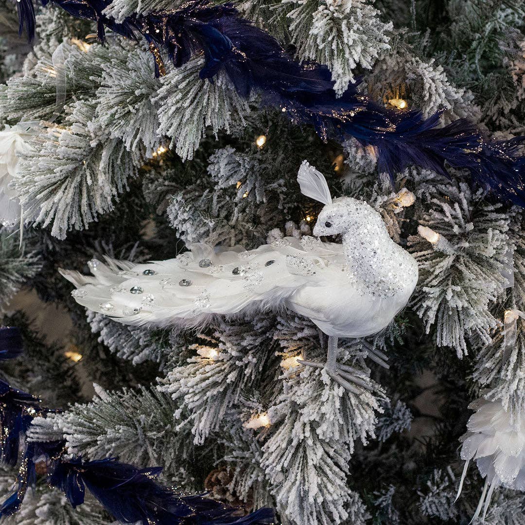 White Peacock Ornament: 15"