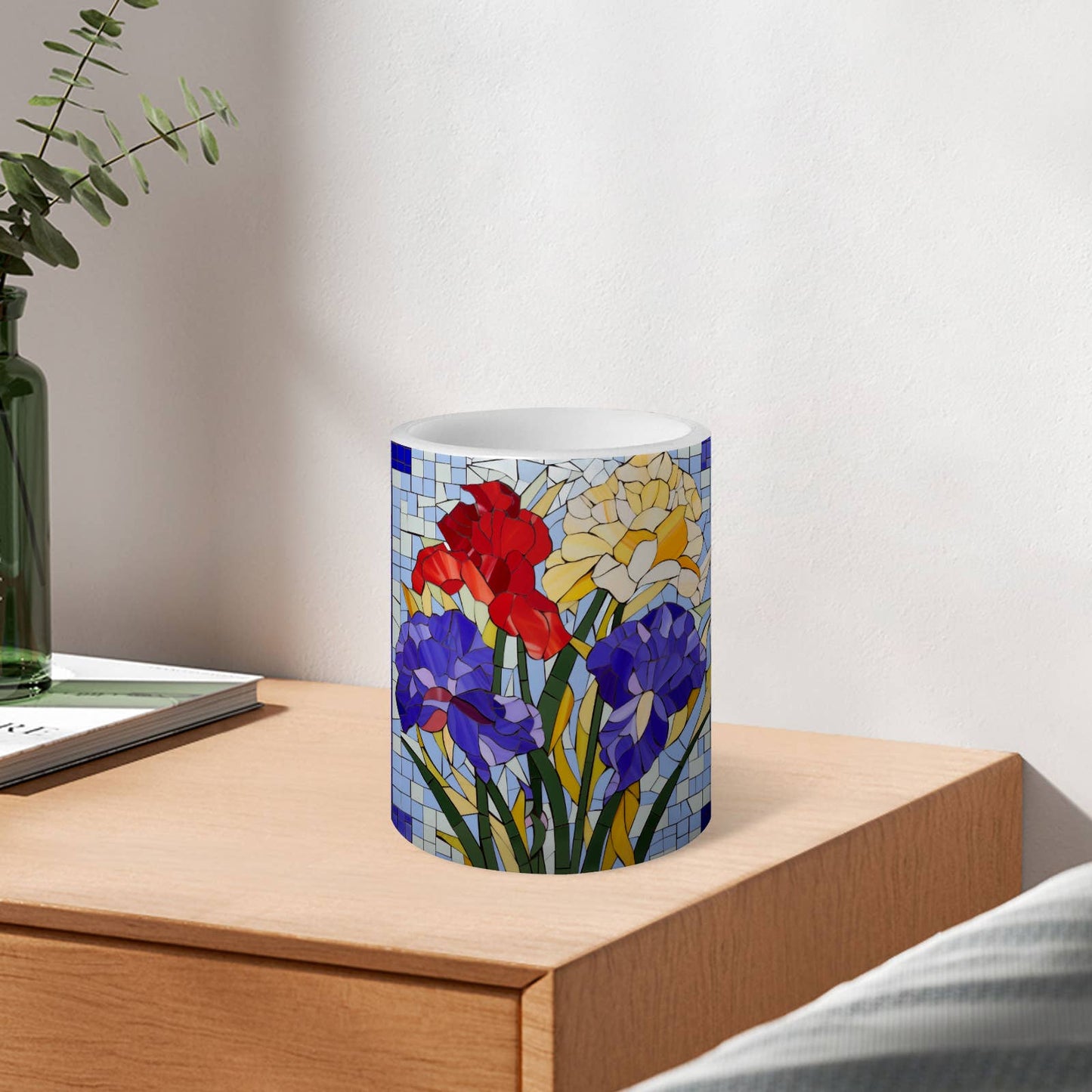 Floral Pattern Striped Flameless Pillar LED Candle Set of 3: HH7