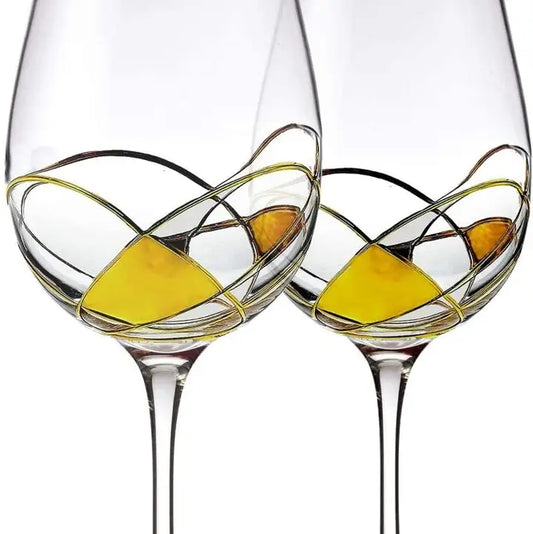 Hand Painted Wine Glass Set of 2, Gold 28 oz Large Glass