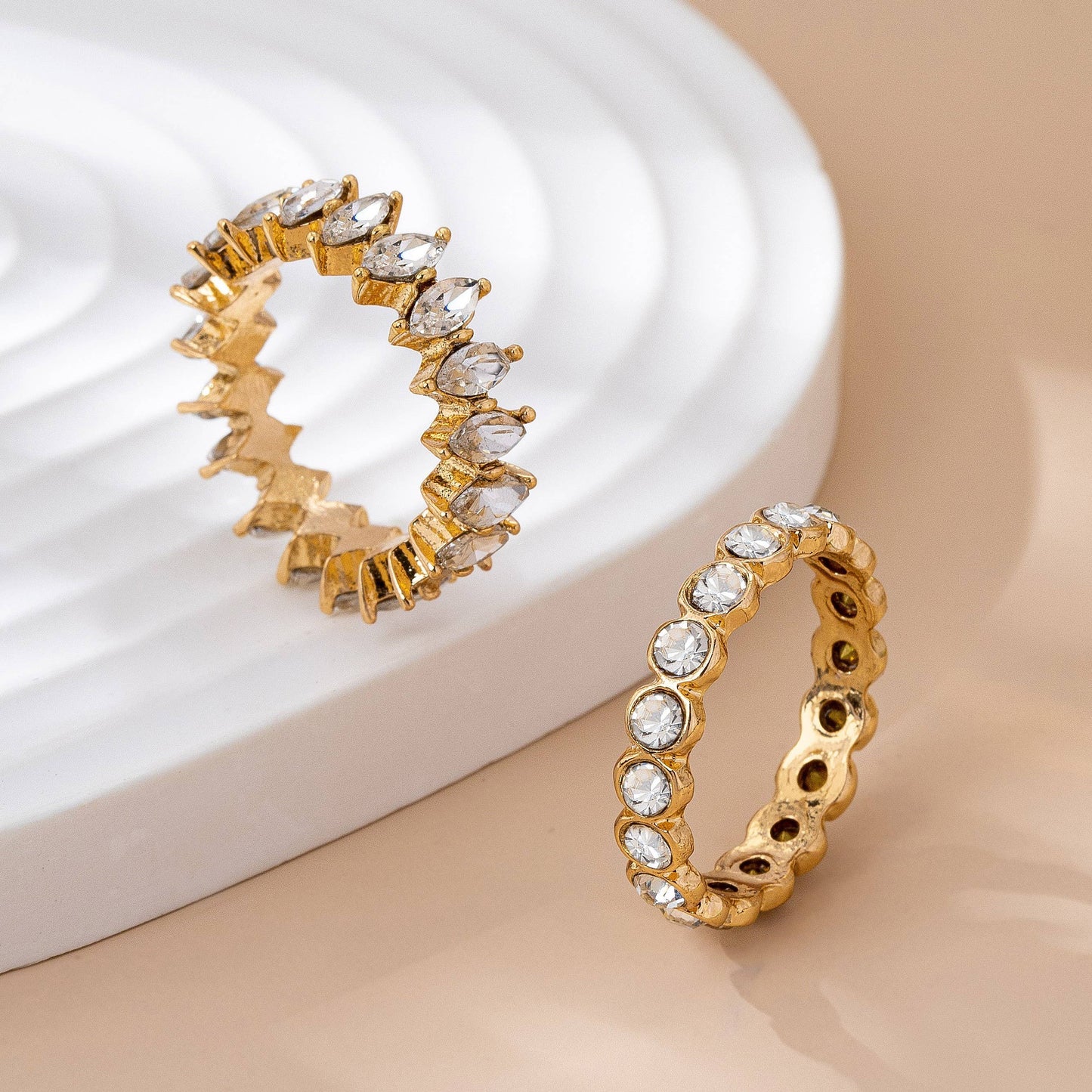 Gold-Tone Crystal Ring Duo | 80R175: Gold