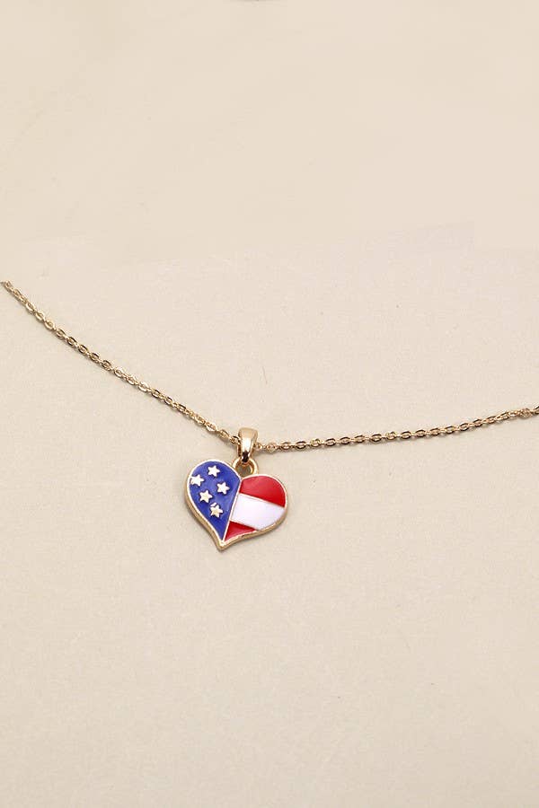 4TH OF JULY FLAG HEART NECKLACE | 80N542: Gold