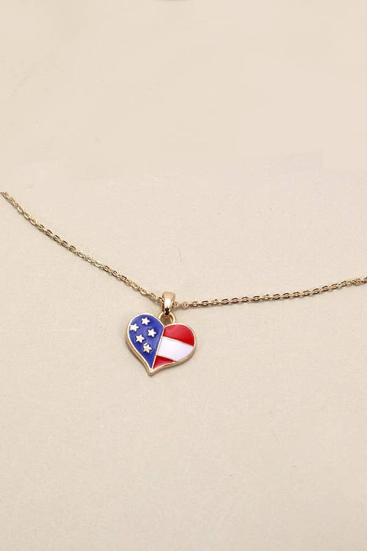 4TH OF JULY FLAG HEART NECKLACE | 80N542: Gold