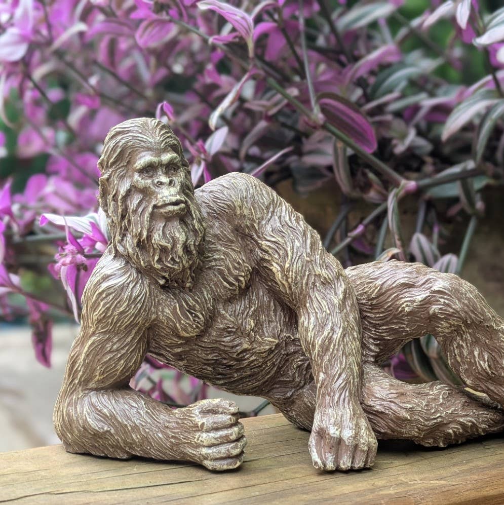 Lying Bigfoot Heart-throb Sasquatch Statue 10 inch Long: Natural