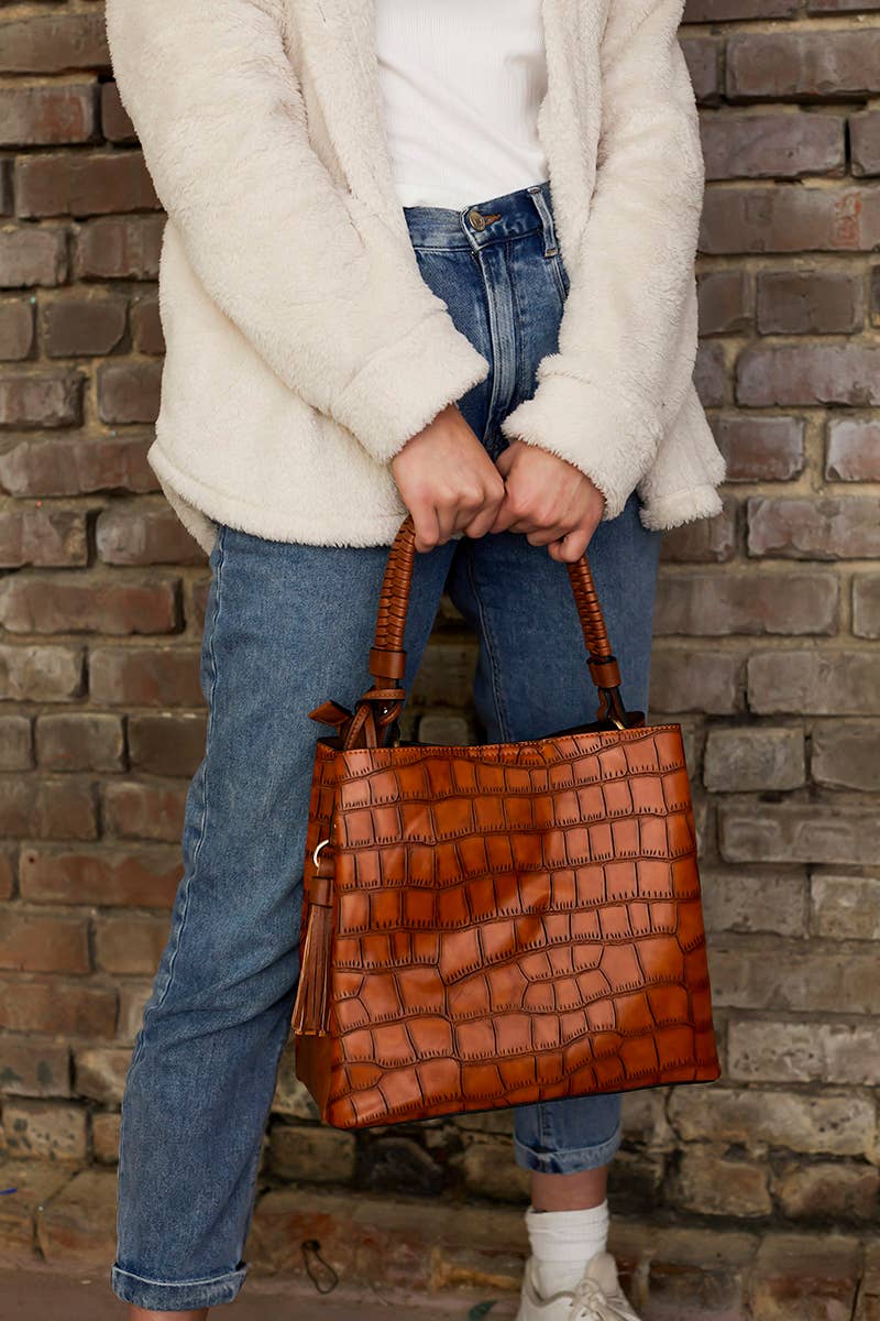 Olivia Crocodile Hobo Bag – Contrast Style | M1895CROC : Black