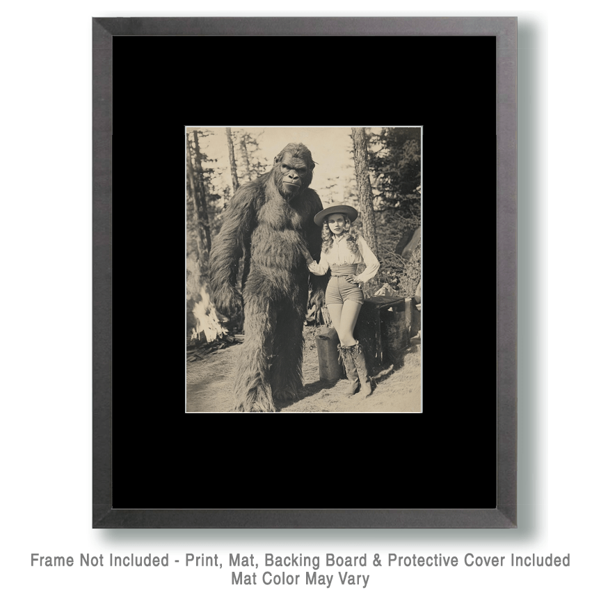 Cowgirl with Bigfoot - Sasquatch Art Prints - 8"x10" Art Print for 11"x14" Frame