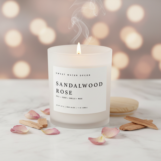 Sandalwood Rose 11 oz Soy Candle - Home Decor & Gifts