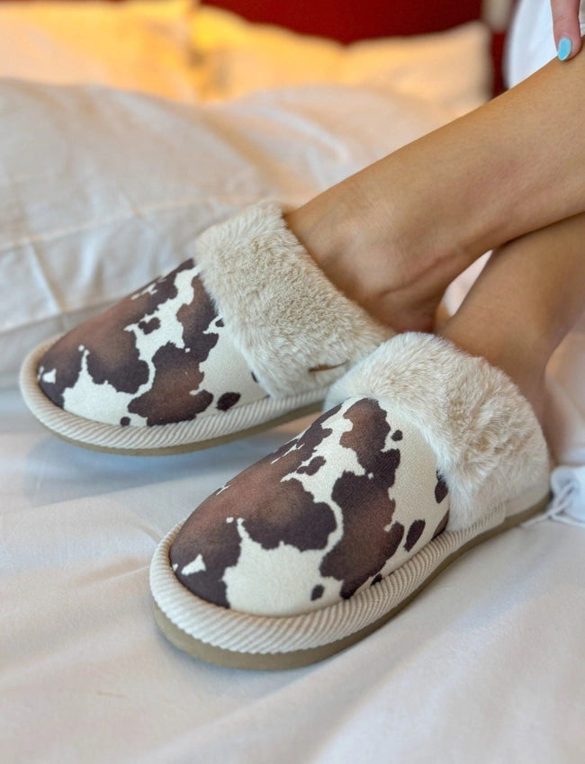 Cow Print Furry Slippers Small