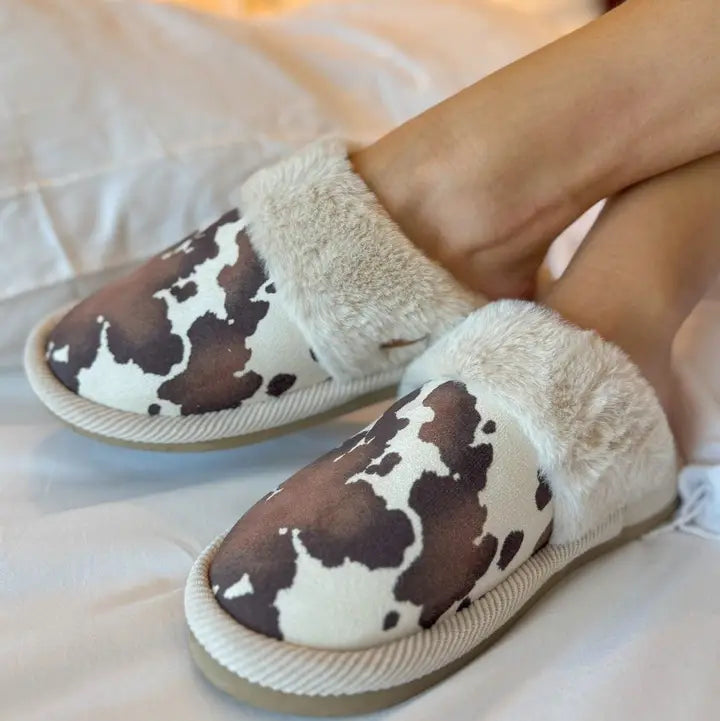 Cow Print Slippers Beige M/L