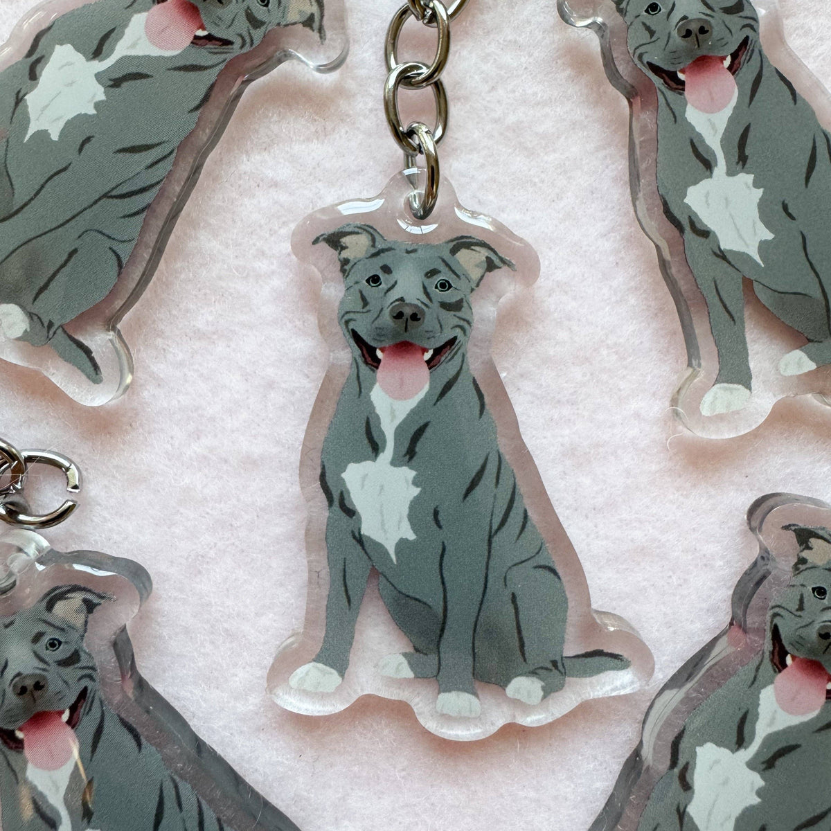 Pit Bull, Staffy (gray) Keychain