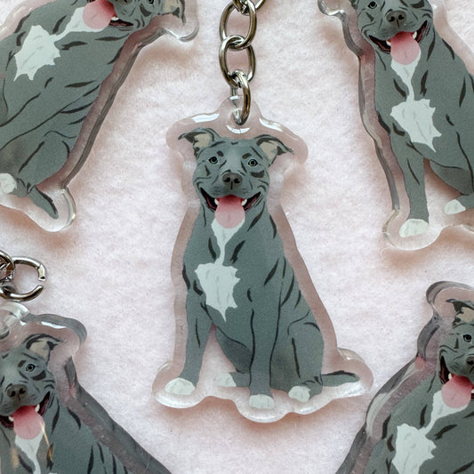 Pit Bull, Staffy (gray) Keychain